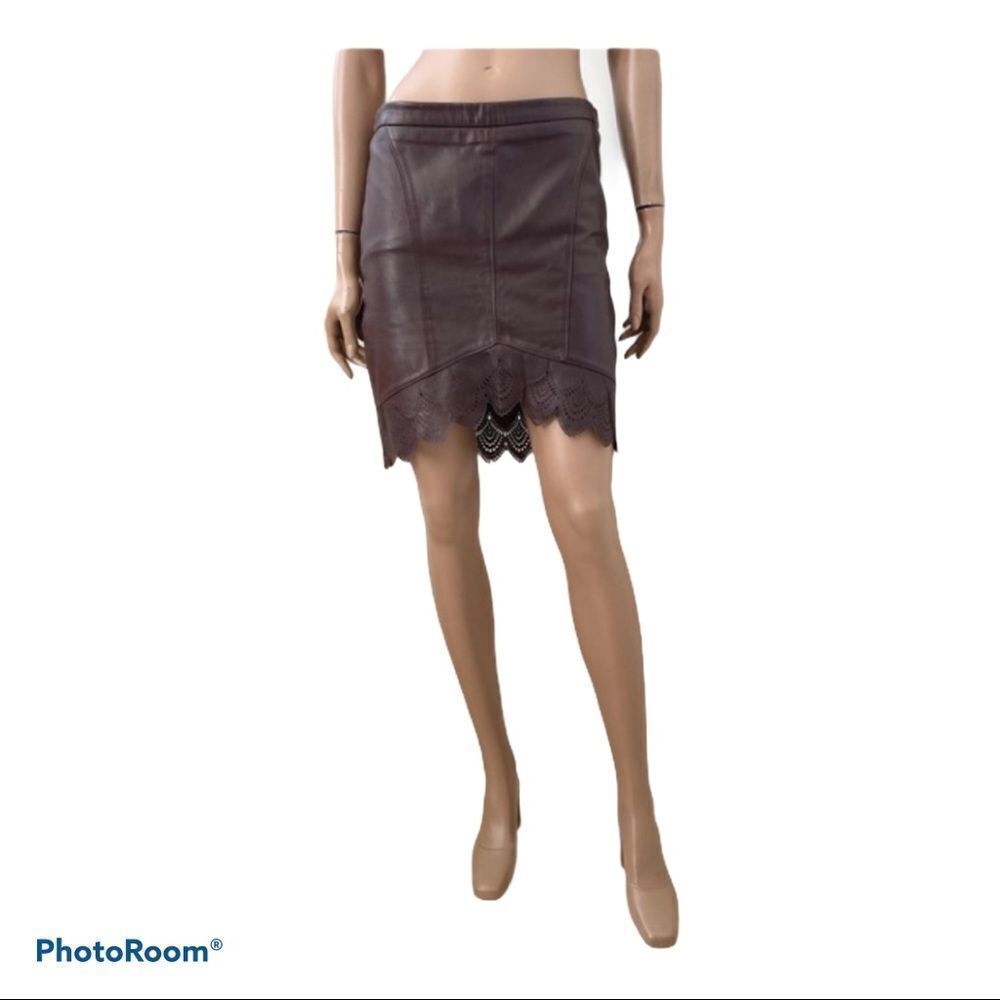 Laundry Shelli Segal Brown Laser Cut Leather Mini Skirt 2